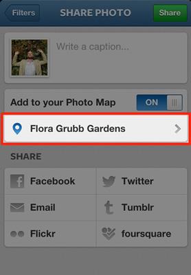 Tagging a photo with a specific place on Instagram